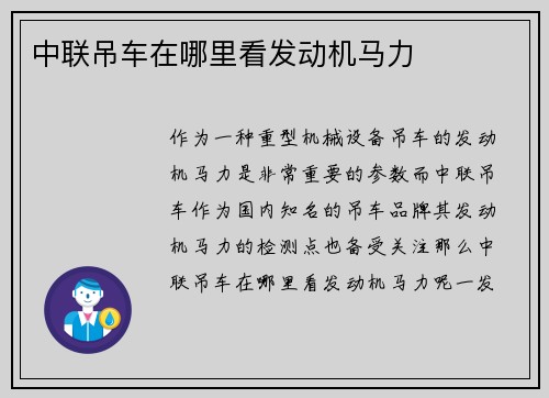 中联吊车在哪里看发动机马力