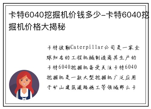 卡特6040挖掘机价钱多少-卡特6040挖掘机价格大揭秘