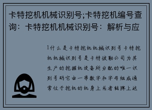 卡特挖机机械识别号;卡特挖机编号查询：卡特挖机机械识别号：解析与应用